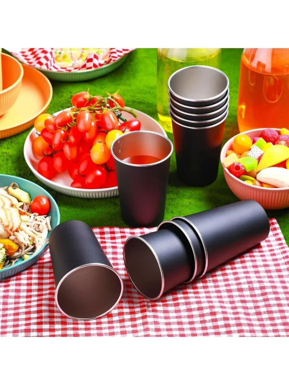 20 Pack 16oz Stainless Steel Metal Cups - Durable, Reusable, Black Drinkware